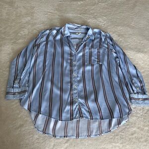 Aerie Silky Blue Stripe Button Down Shirt Size Medium